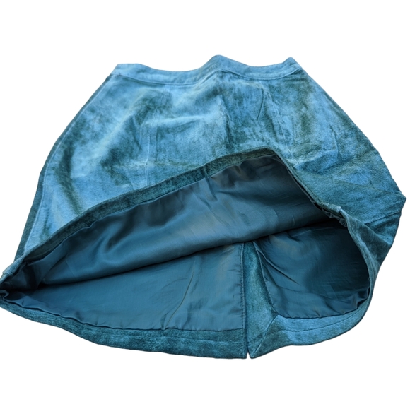 Green Turquoise Vintage 80s Suede Pencil Skirt High Rise Pleat Miniskirt Size 7 - Picture 4 of 10